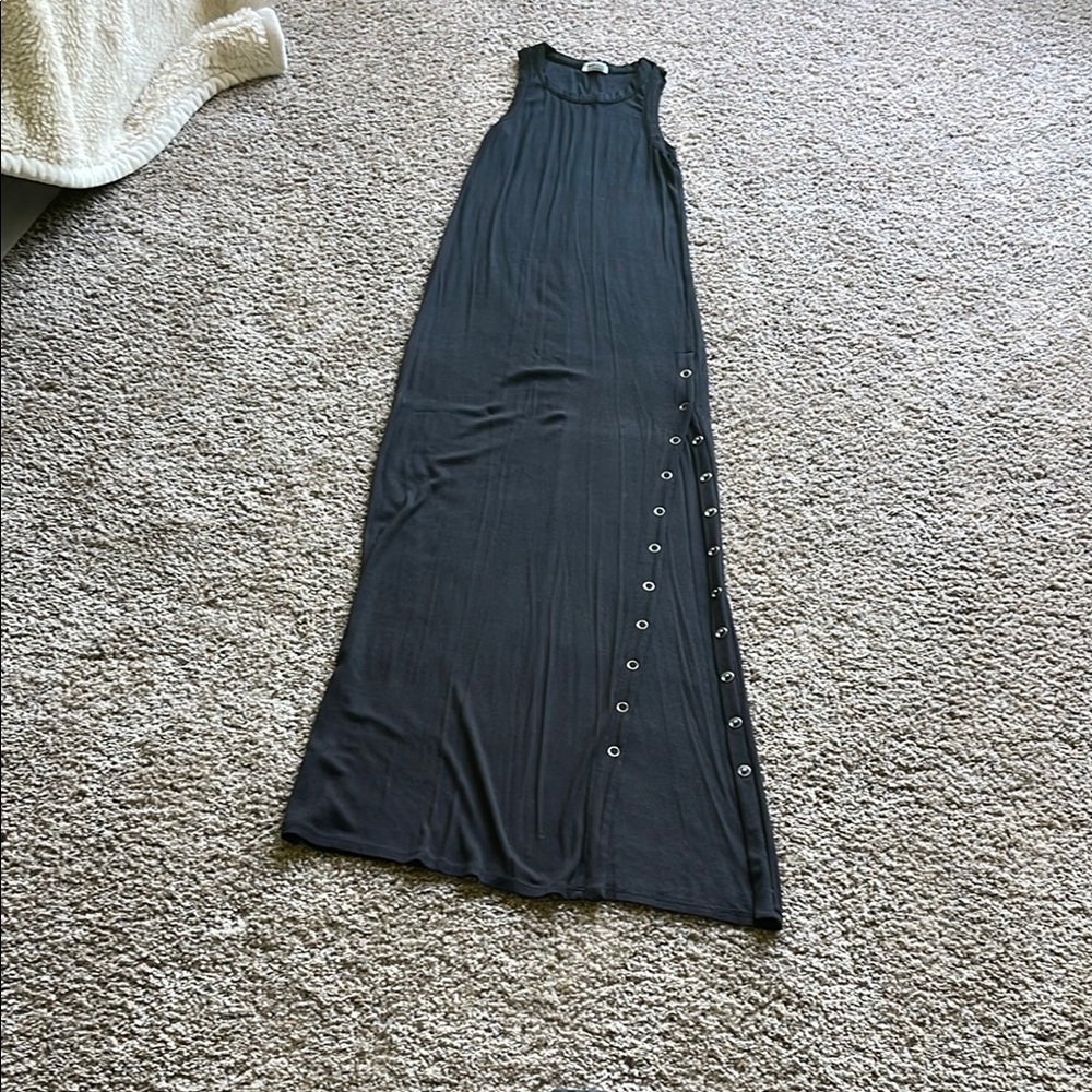 LA MADE Black Sleeveless Ribbed Maxi Dress with Button Detail XS/S NWOT